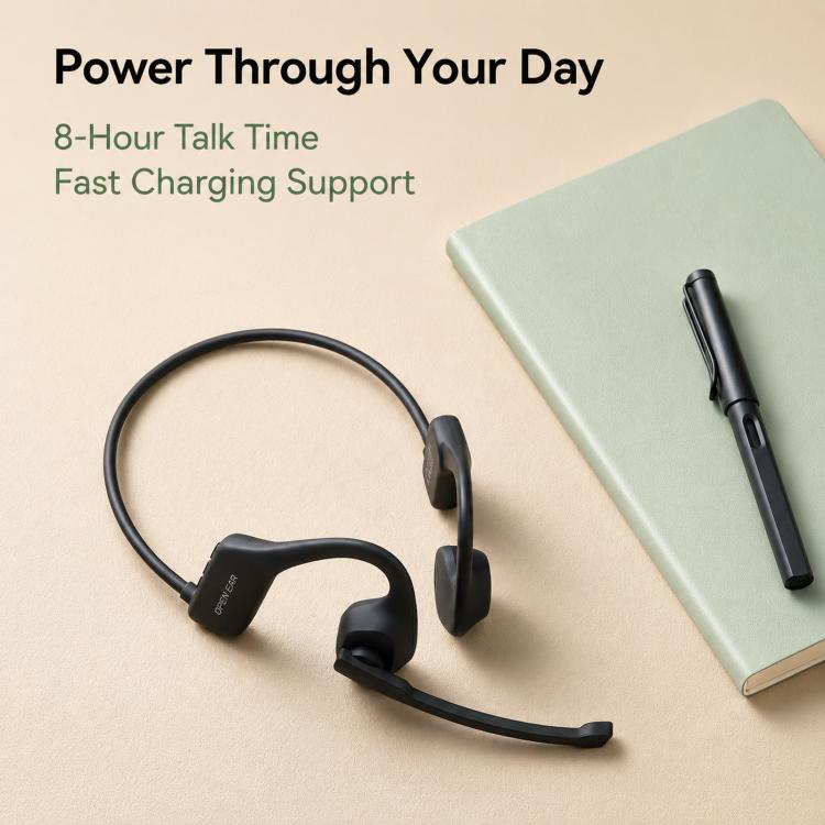 ENC Noise Reduction Bone Conduction Bluetooth Earphones Clear Call Wireless Microphone - Black