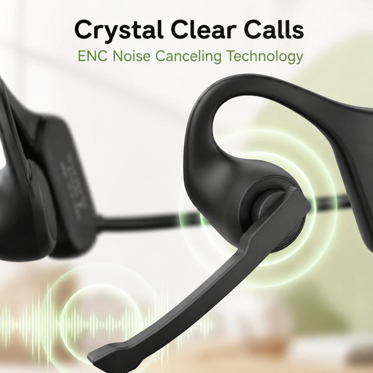 ENC Noise Reduction Bone Conduction Bluetooth Earphones Clear Call Wireless Microphone - Black