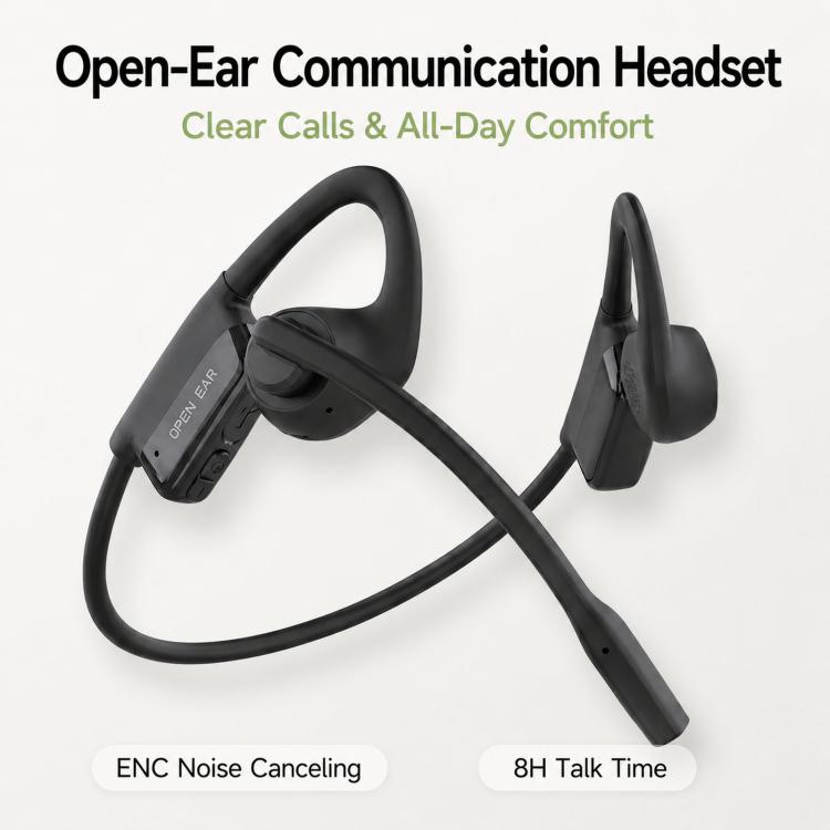ENC Noise Reduction Bone Conduction Bluetooth Earphones Clear Call Wireless Microphone - Black