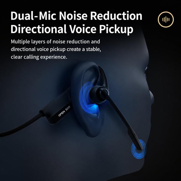 ENC Noise Reduction Bone Conduction Bluetooth Earphones Clear Call Wireless Microphone - Black
