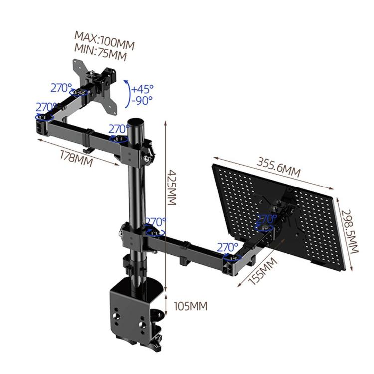 Laptop Monitor Dual-Arm Rotating Clamp Desktop Stand - ZX-MT025