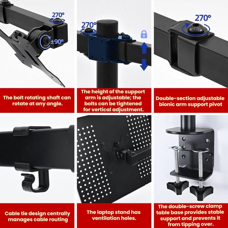Laptop Monitor Dual-Arm Rotating Clamp Desktop Stand - ZX-MT025