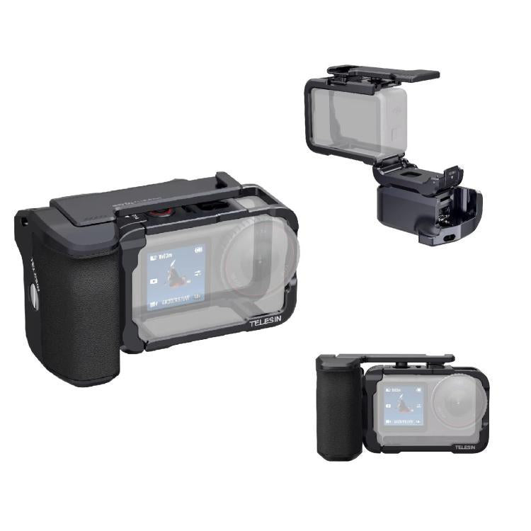 For DJI Action 6 TELESIN Street Photography Grip Set Aluminum Alloy Camera Cage Hand Grip Rig - Black