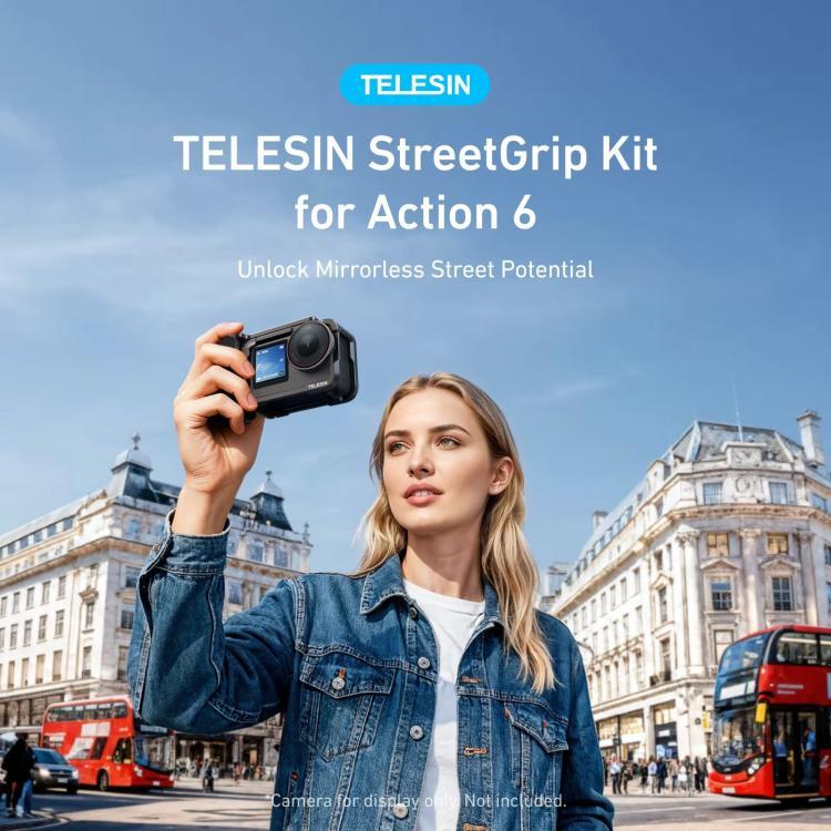 For DJI Action 6 TELESIN Street Photography Grip Set Aluminum Alloy Camera Cage Hand Grip Rig - Black
