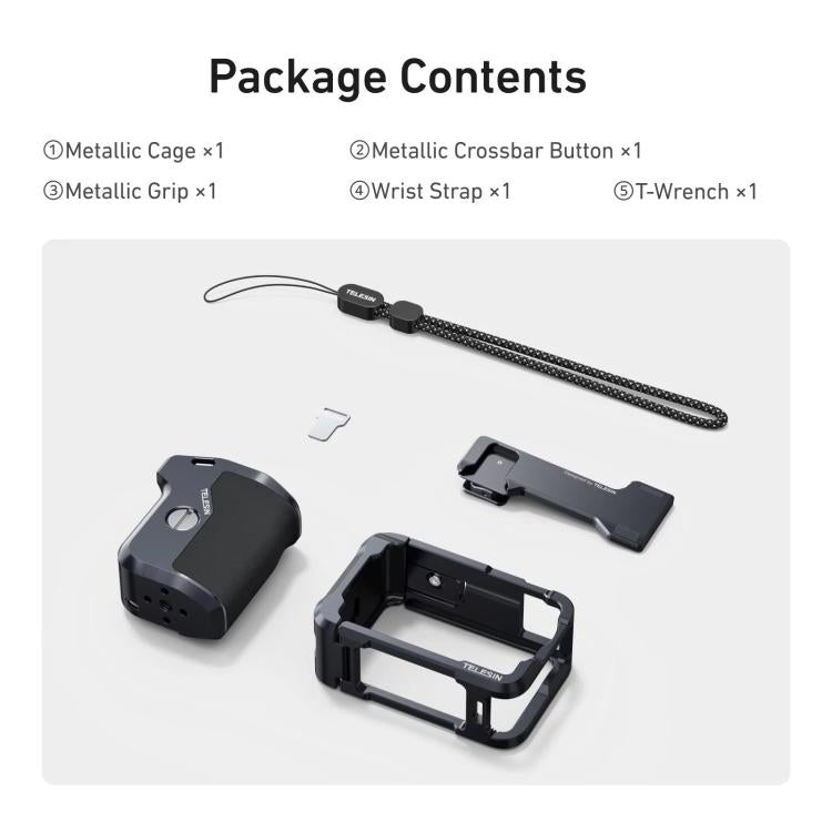 For DJI Action 6 TELESIN Street Photography Grip Set Aluminum Alloy Camera Cage Hand Grip Rig - Black