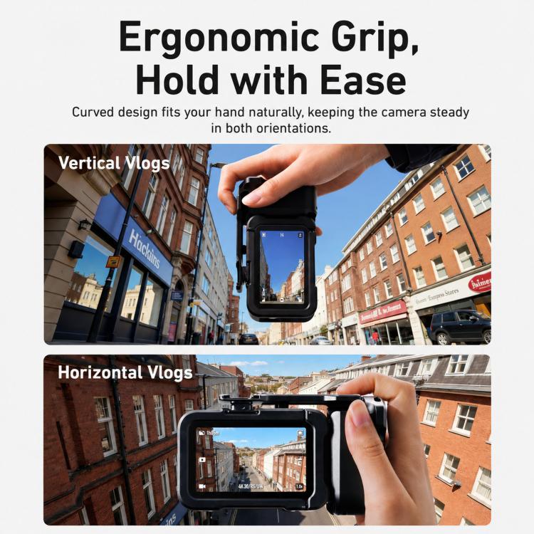 For DJI Action 6 TELESIN Street Photography Grip Set Aluminum Alloy Camera Cage Hand Grip Rig - Black