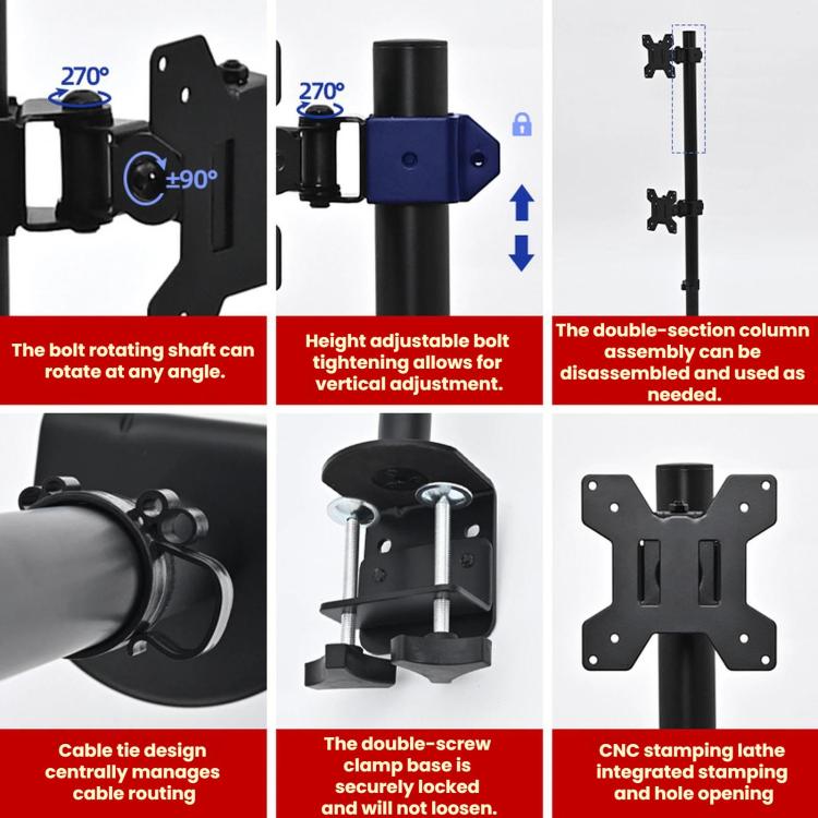 Dual-screen Monitor Mount No-drill Rotating Stand Height Adjustable Base - ZX-MT028