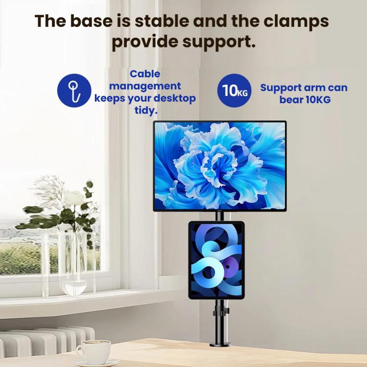 Dual-screen Monitor Mount No-drill Rotating Stand Height Adjustable Base - ZX-MT028