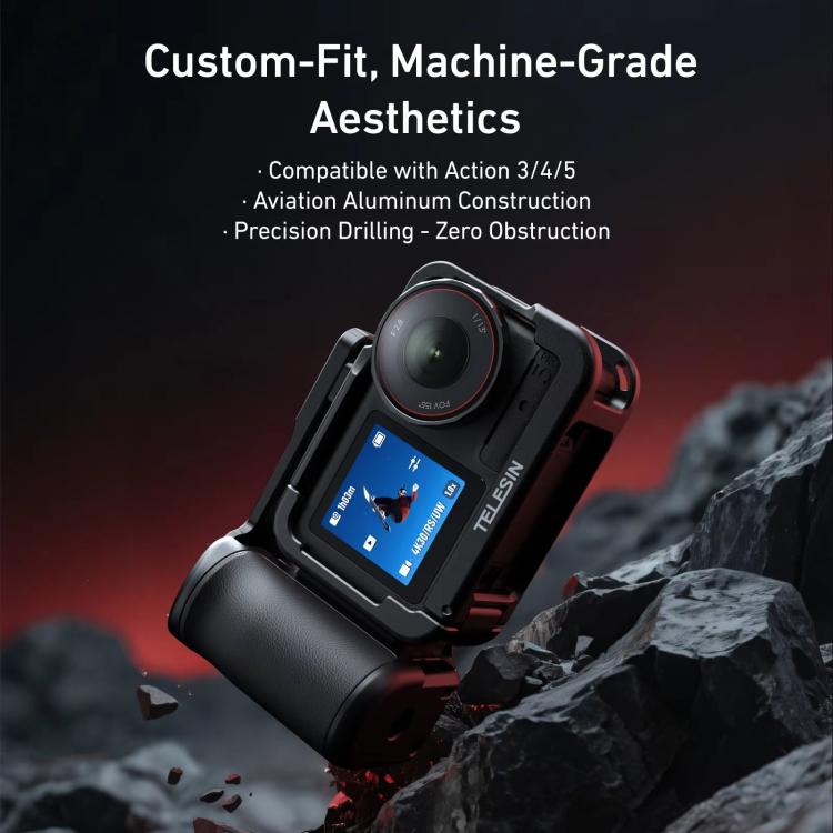TELESIN StreetGrip Kit For DJI Osmo Action 5 Pro/4/3 Aluminum Alloy Camera Cage Hand Grip Rig - Black