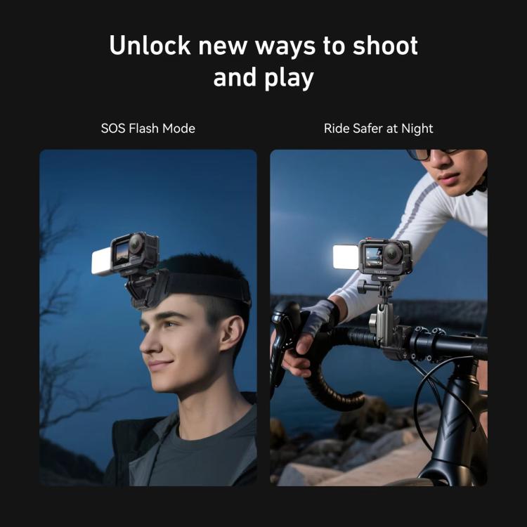 For DJI Action 5 Pro/4/3 TELESIN Quick-Release Mini Vlog Fill Light, IPX5 Waterproof Magnetic LED Video Light With 3 Color Temps - Black