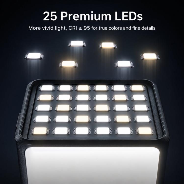 For DJI Action 5 Pro/4/3 TELESIN Quick-Release Mini Vlog Fill Light, IPX5 Waterproof Magnetic LED Video Light With 3 Color Temps - Black