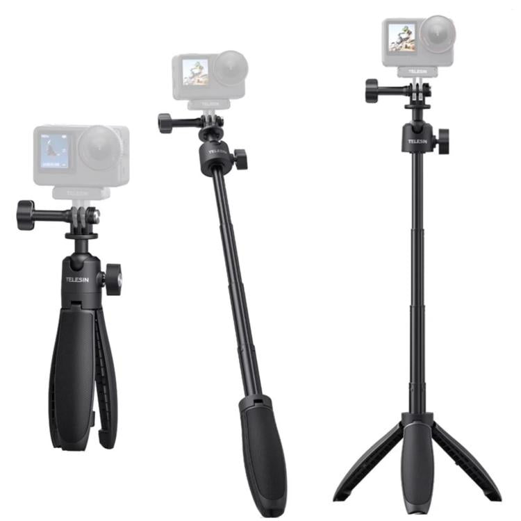 TELESIN Mini Selfie Stick Tripod 3.0 for Action Camera 18-46cm Extendable Aluminum Pole with 360-degree Ball Head - Black