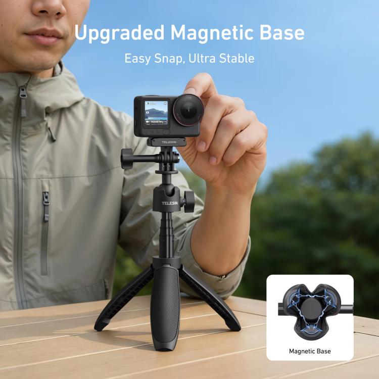 TELESIN Mini Selfie Stick Tripod 3.0 for Action Camera 18-46cm Extendable Aluminum Pole with 360-degree Ball Head - Black