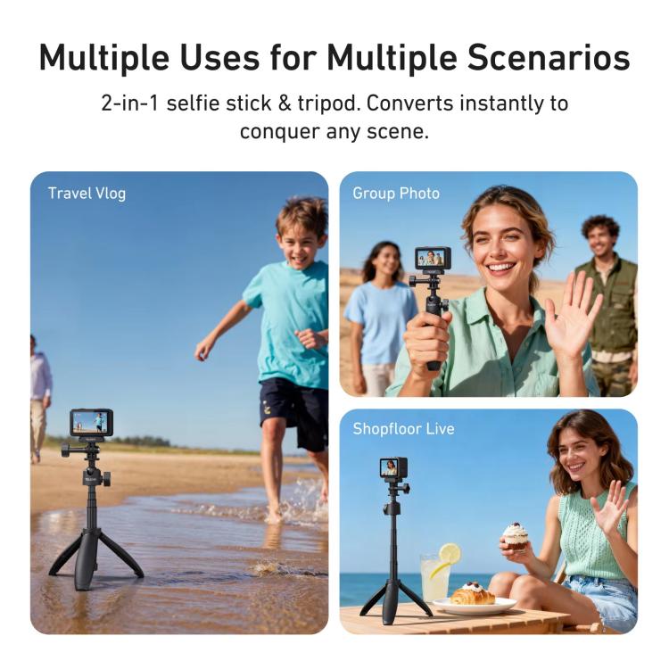 TELESIN Mini Selfie Stick Tripod 3.0 for Action Camera 18-46cm Extendable Aluminum Pole with 360-degree Ball Head - Black
