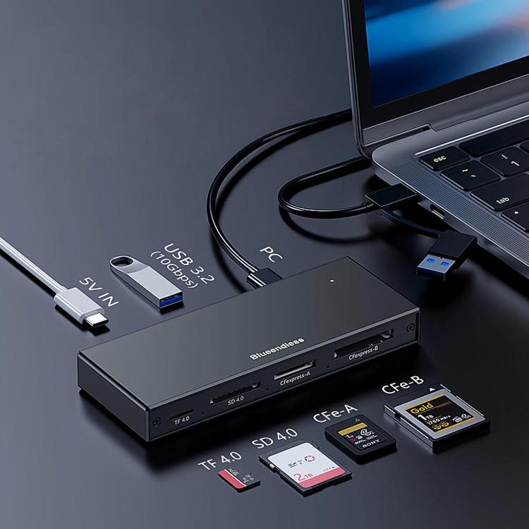 Blueendless USB 3.2 High-Speed Card Reader For CFEA/CFeB/SD 4.0/TF Cameras And Memory Cards - Five Interfaces