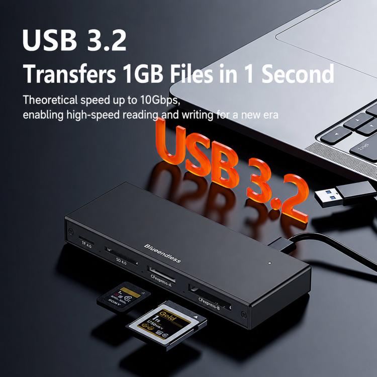 Blueendless USB 3.2 High-Speed Card Reader For CFEA/CFeB/SD 4.0/TF Cameras And Memory Cards - Five Interfaces