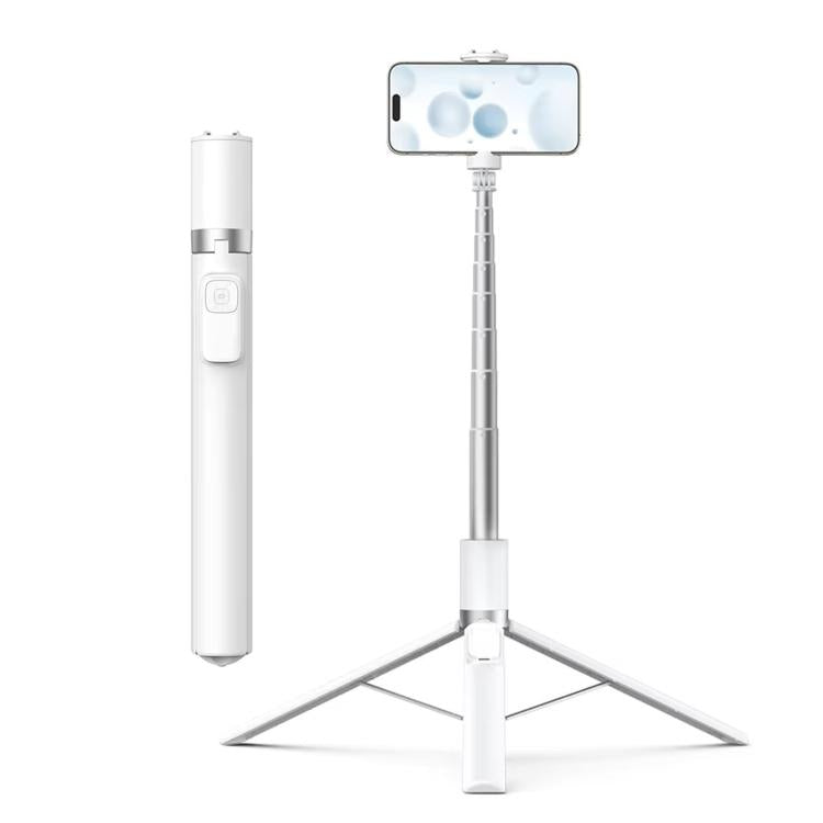 TELESIN 1.7m Auto-Opening Tripod Selfie Stick with Magnetic Remote, Ground-Triggered Phone Tripod Stand with Cold Shoe Mount - White