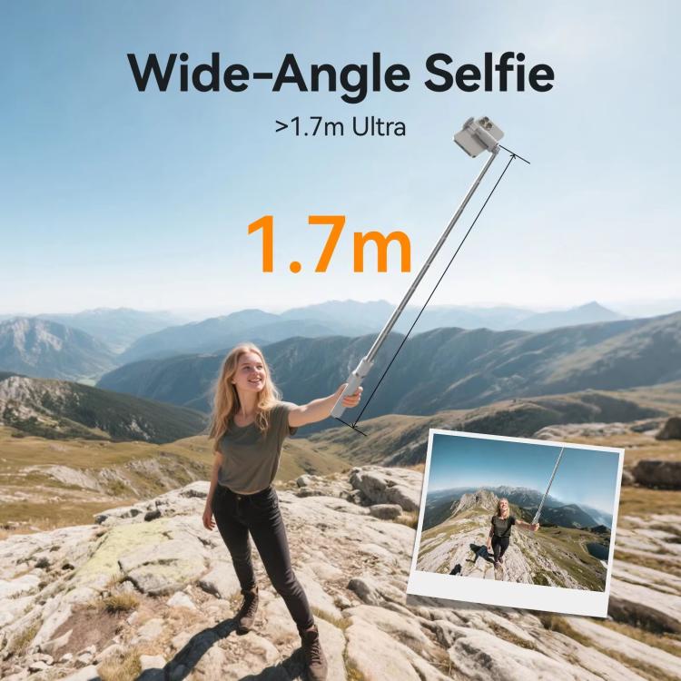 TELESIN 1.7m Auto-Opening Tripod Selfie Stick with Magnetic Remote, Ground-Triggered Phone Tripod Stand with Cold Shoe Mount - White