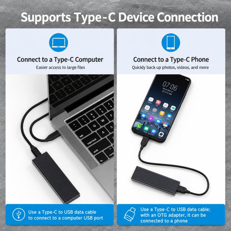 Blueendless 2806N M.2 NVMe SSD Enclosure 10Gbps Aluminum External Solid State Drive Case USB-C To USB-A Cable Included