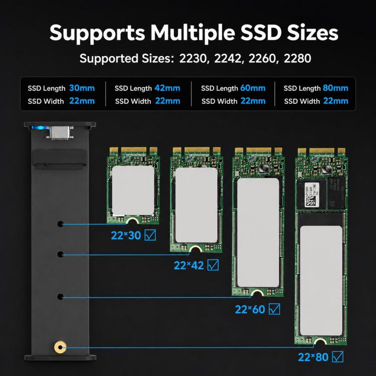 Blueendless 2806N M.2 NVMe SSD Enclosure 10Gbps Aluminum External Solid State Drive Case USB-C To USB-A Cable Included
