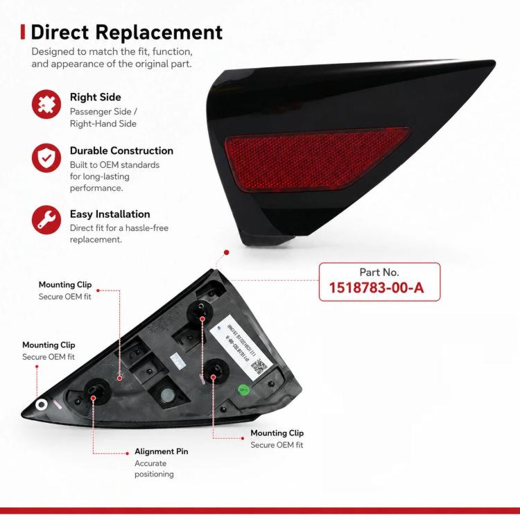 For 2017-2023 Tesla Model 3 / Y Charging Port Cover Taillight Trim Panel 1518783-00-A - Right