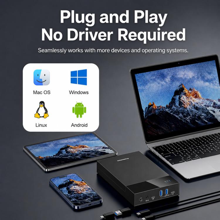 Blueendless 3.5/2.5 Inch SATA External Hard Drive Enclosure With Built-In USB 3.0 Hub USB To SATA HDD SSD Case Max 20TB US Plug
