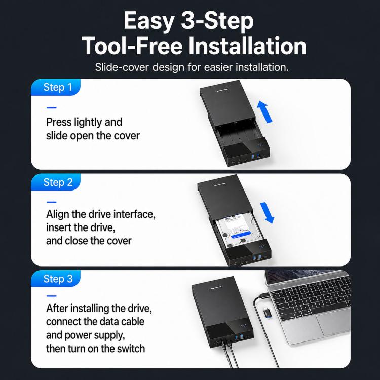 Blueendless 3.5/2.5 Inch SATA External Hard Drive Enclosure With Built-In USB 3.0 Hub USB To SATA HDD SSD Case Max 20TB EU Plug