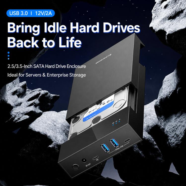 Blueendless 3.5/2.5 Inch SATA External Hard Drive Enclosure With Built-In USB 3.0 Hub USB To SATA HDD SSD Case Max 20TB UK Plug