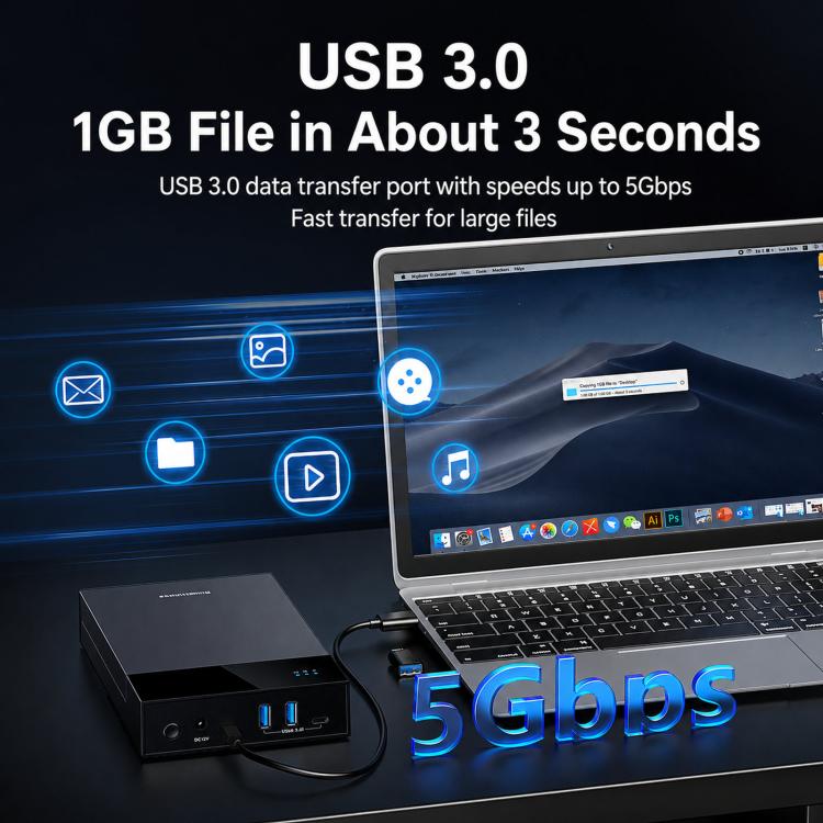 Blueendless 3.5/2.5 Inch SATA External Hard Drive Enclosure With Built-In USB 3.0 Hub USB To SATA HDD SSD Case Max 20TB US Plug