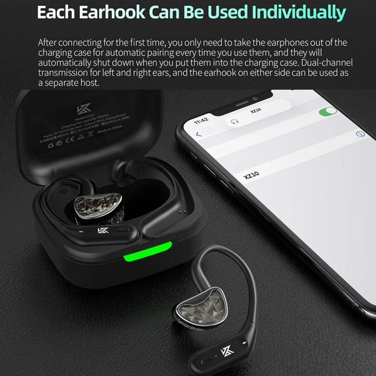 KZ XZ10 Bluetooth 5.3 Wireless Earphones Ear Hooks - Black C Style