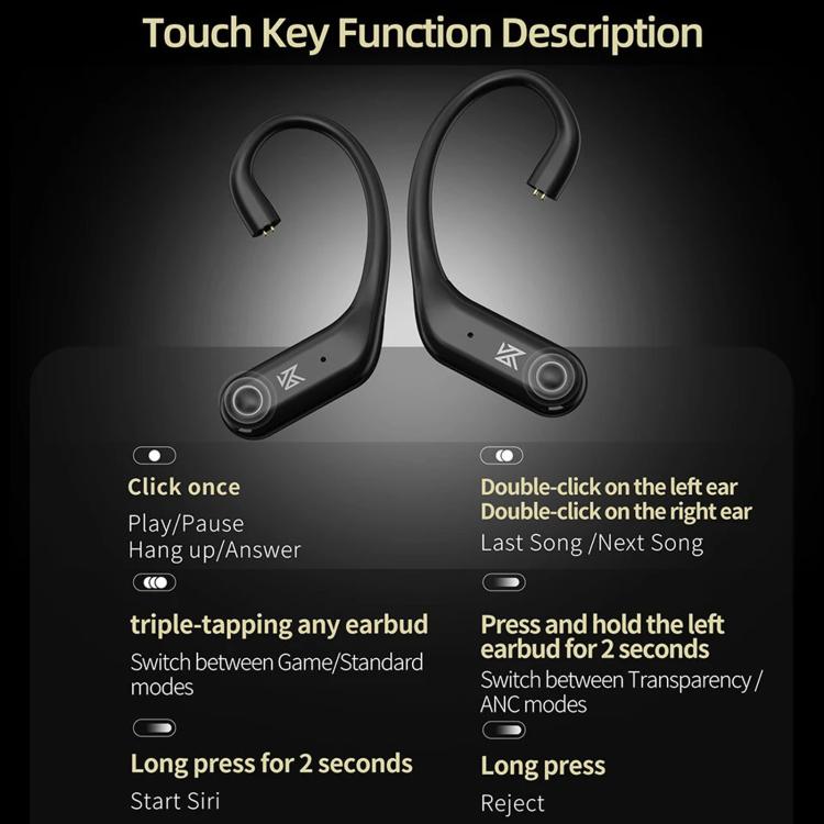 KZ AN01 HD Wireless Bluetooth 5.4 Earhook Active Noise Reduction Hi-Fi Gaming Earphones