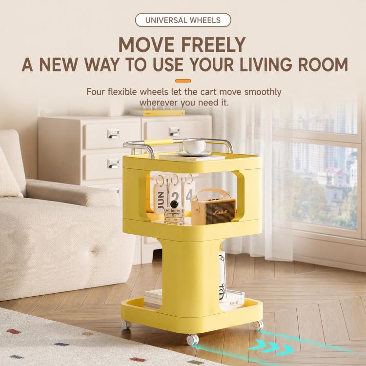 Mobile Side Table with Wheels 3-Tier Rolling Utility Cart Lockable Bedside Nightstand, Spec: Tall Type Cream