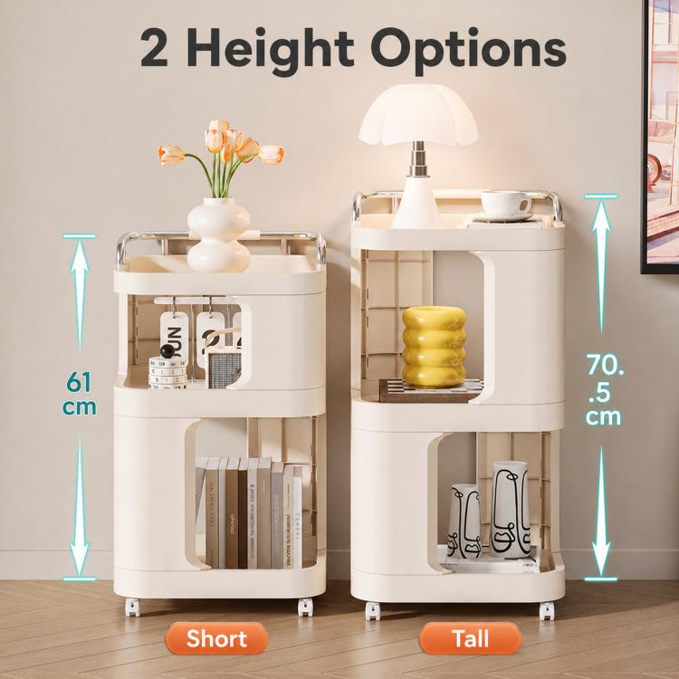 Mobile Side Table with Wheels 3-Tier Rolling Utility Cart Lockable Bedside Nightstand, Spec: Tall Type Yellow