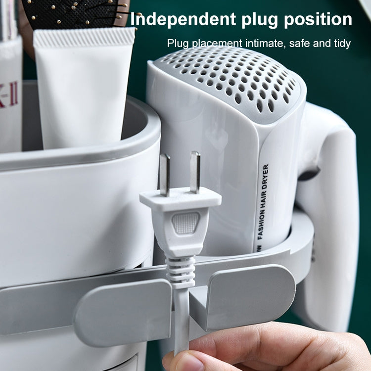 Multi-functional Bathroom Wall-mounted Punch-free Blower Rack(Dark Gray)