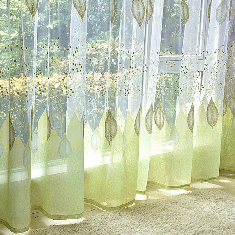 2 PCS Sheer Tulle Window Curtains for Living Room The Bedroom The Kitchen, Size:1mX2.5m (Punch)(Green)