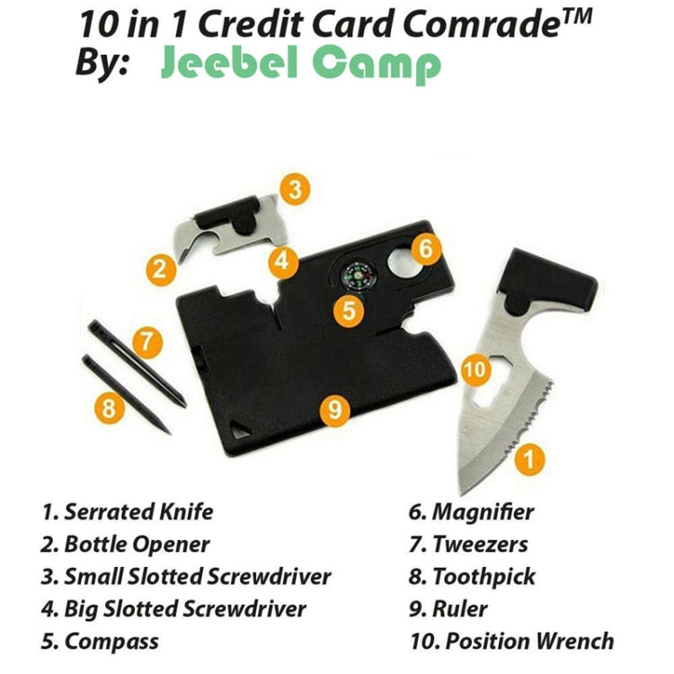 10 in 1 Credit Card Companion with Lens Compass   Survival Tool EDC Pocket Knife