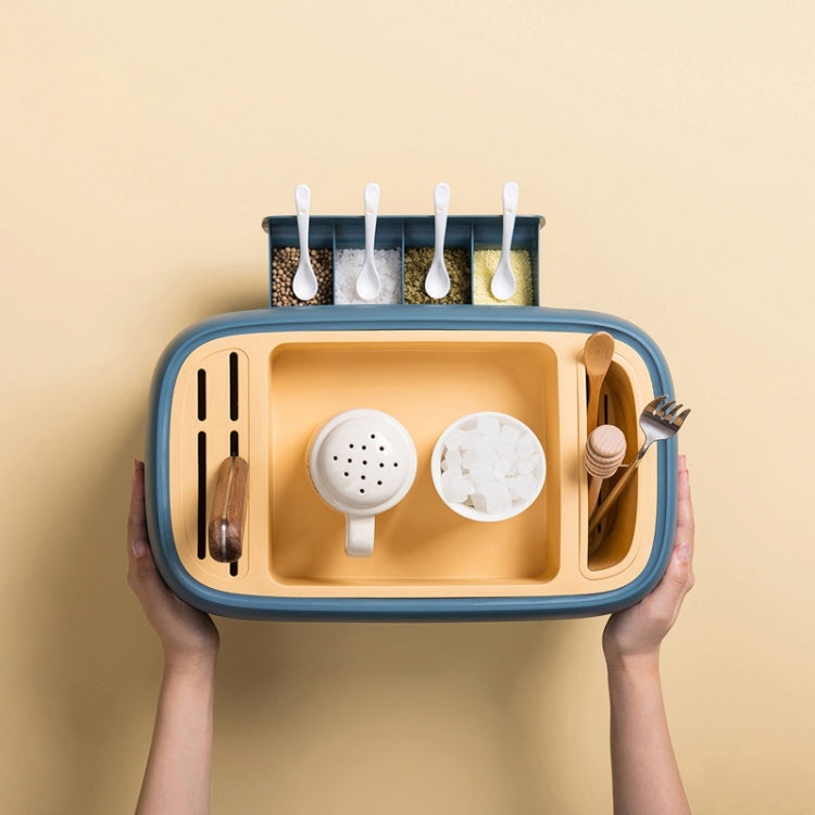 Salt Sugar Seasoning Box Multifunctional Rack Seasoning Holder with Lid(Dark Blue)