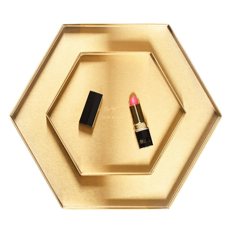 Hexagon Geometric Gold Stainless Steel Storage Tray Holder, Size:L