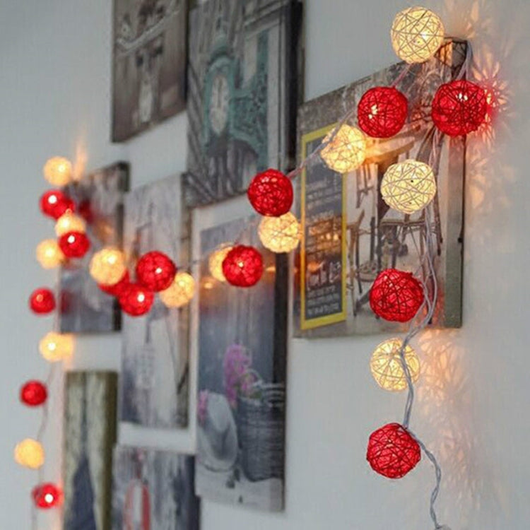 20 LEDs Rattan Balls Lights Fairy Holiday Christmas Outdoor LED Decorative Lamp, Style:4m Battery Style