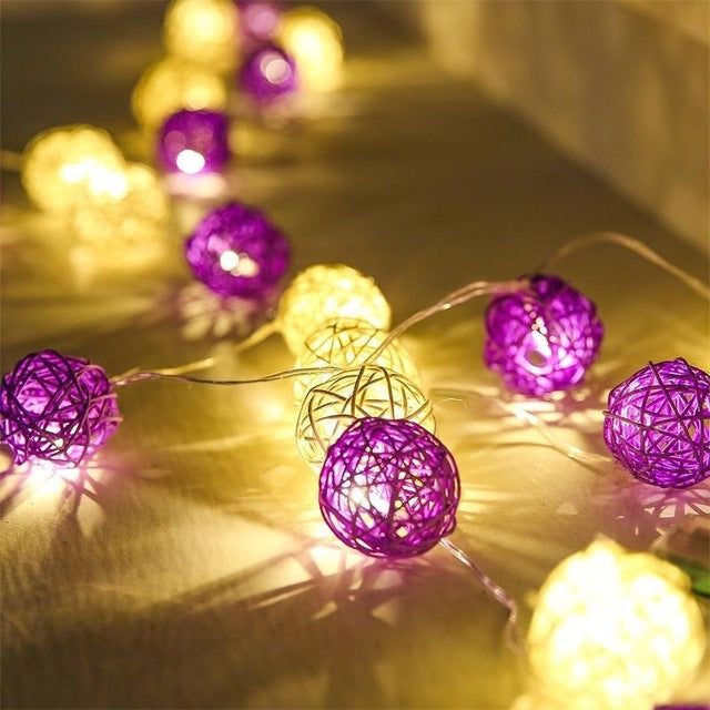 20 LEDs Rattan Balls Lights Fairy Holiday Christmas Outdoor LED Decorative Lamp, Style:4m Battery Style