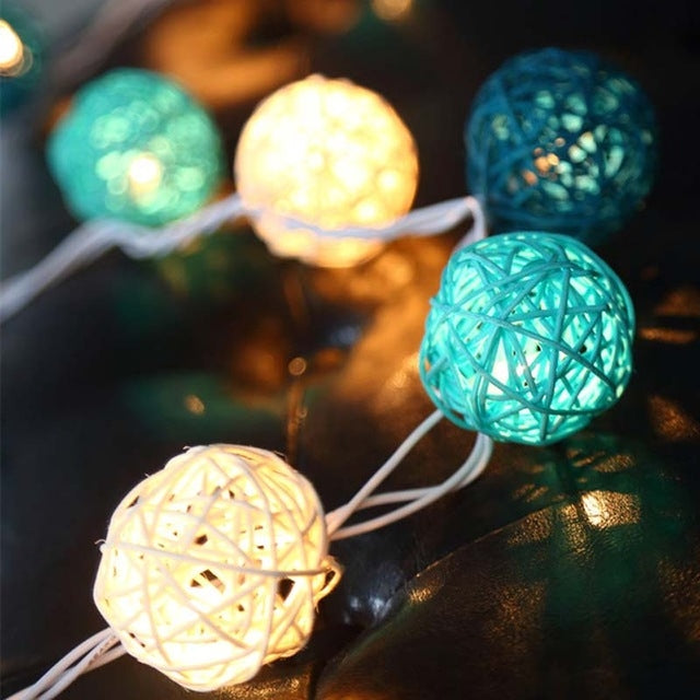 20 LEDs Rattan Balls Lights Fairy Holiday Christmas Outdoor LED Decorative Lamp, Style:4m Battery Style