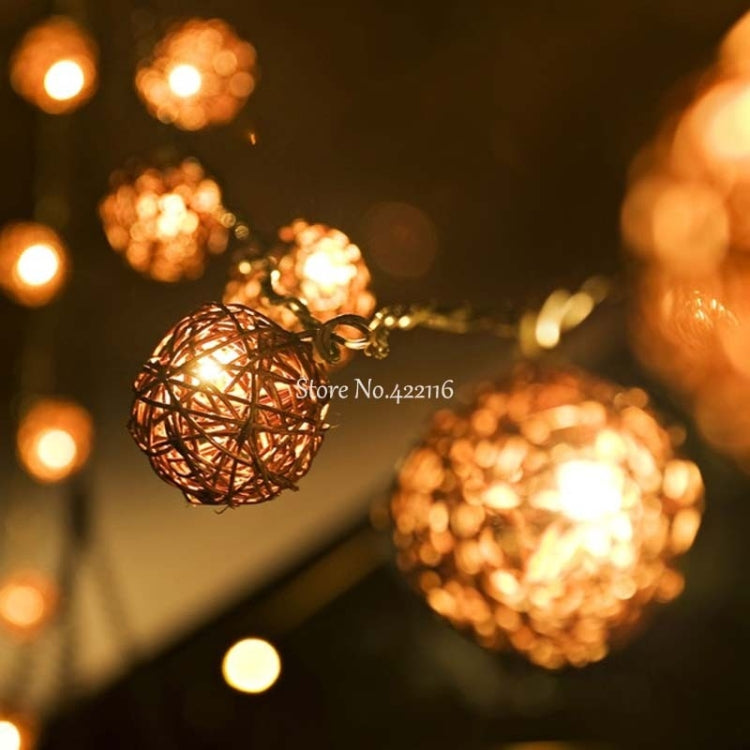 20 LEDs Rattan Balls Lights Fairy Holiday Christmas Outdoor LED Decorative Lamp, Style:5m Plug-in Style