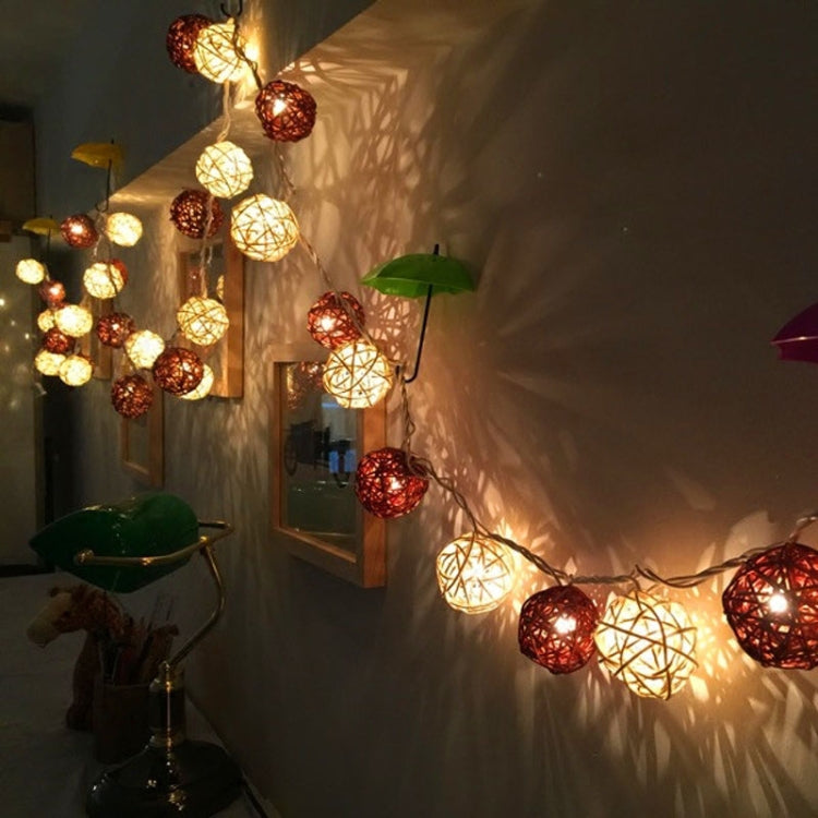 20 LEDs Rattan Balls Lights Fairy Holiday Christmas Outdoor LED Decorative Lamp, Style:5m Plug-in Style