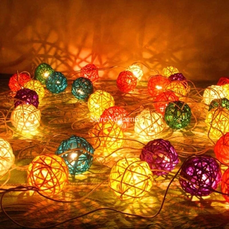 20 LEDs Rattan Balls Lights Fairy Holiday Christmas Outdoor LED Decorative Lamp, Style:5m Plug-in Style