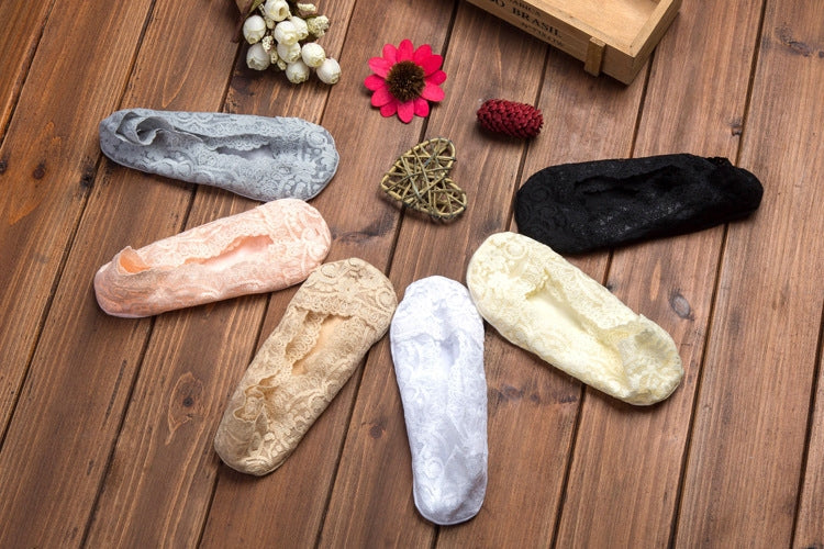 5 Pairs Summer women Silicon Lace Boat Socks Invisible Cotton Sole Non-slip Sock