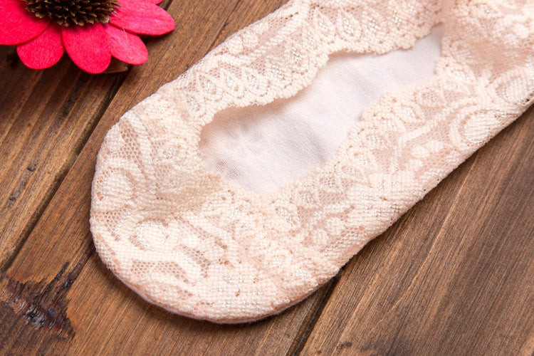 5 Pairs Summer women Silicon Lace Boat Socks Invisible Cotton Sole Non-slip Sock