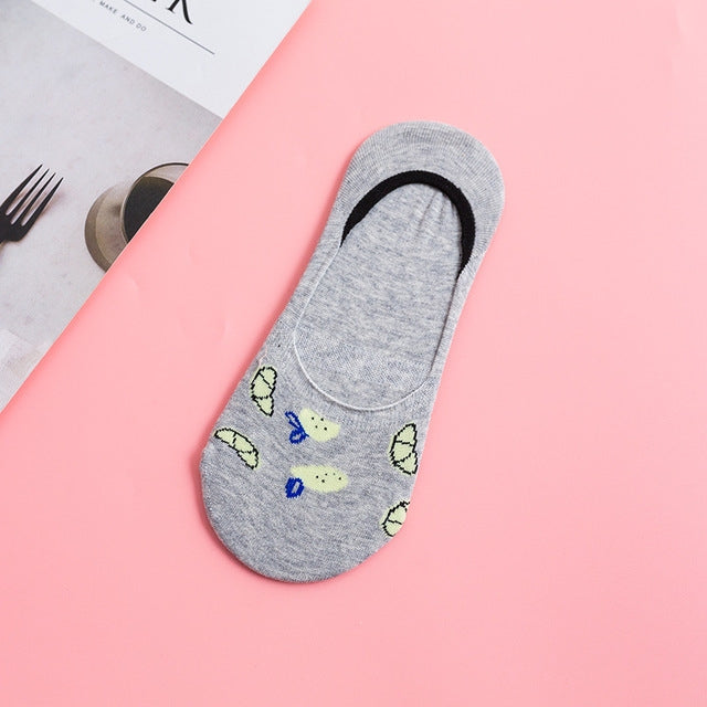 5 Pairs Colorful Fruit Invisible Comfortable Cotton Women Boat Socks