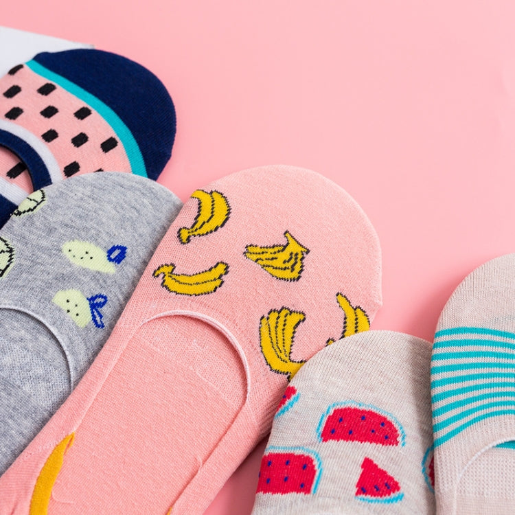 5 Pairs Colorful Fruit Invisible Comfortable Cotton Women Boat Socks