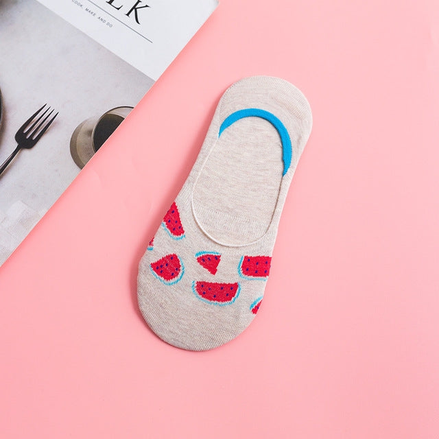 5 Pairs Colorful Fruit Invisible Comfortable Cotton Women Boat Socks