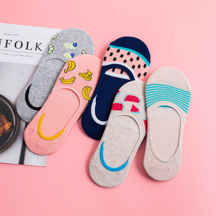 5 Pairs Colorful Fruit Invisible Comfortable Cotton Women Boat Socks